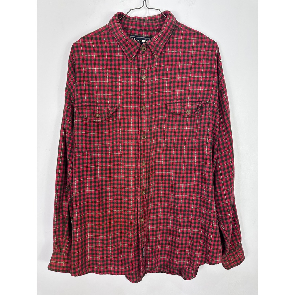 Abercrombie & Fitch Flannel Shirt Mens XL Red Green Plaid Button Down Outdoor